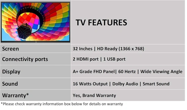TCL 32 inch non smart LED TV - 32D3000