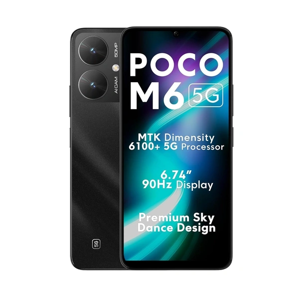 Poco M6 5G (Galactic Black, 4GB RAM, 64GB Storage) | MediaTek Dimensity 6100+ 5G Processor | 5000 mAh Battery + 18W Fast Charging | 50 MP AI Dual-Camera System & Side Fingerprint Sensor