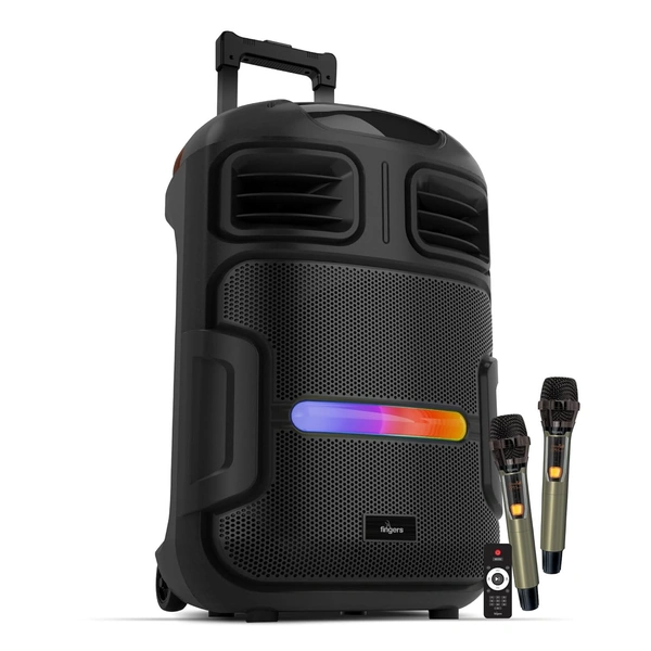 FINGERS RollingParties-51 Bluetooth Trolley Speaker with Powerful 50 W Deep Bass, RGB Lights, 15-Hour, Bundled 2 Wireless Mics & Additional 2 Mics (Rich Black)