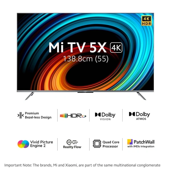 XIAOMI Mi 138.8 cm (55 inches) 5X Series 4K LED Smart Android TV with Dolby Vision & 40W Dolby Atmos (Grey) - 5X