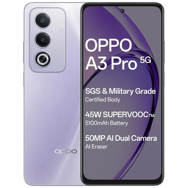 Oppo A3 Pro 5G (Moonlight Purple, 8GB RAM, 128GB Storage)|6.67” HD+ 120Hz Refresh Rate Screen | 45W SUPERVOOC