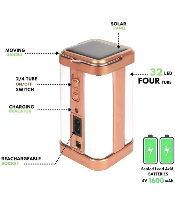 SOLARLITE PRO 4 Tubes 80 Watts 360 Degree Extra Bright Lantern with Solar & Electric Charging Long Backup Rechargeable Emergency Lights!