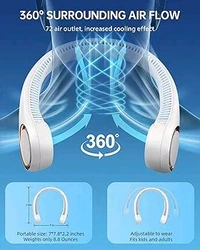 AIRVANA Personal Bladeless Fan, Mini Neckband Fan For Kitchen Women Travel Summer Outdoor & Home, Usb Charging Wearable 360° Cooling Collar Fans 