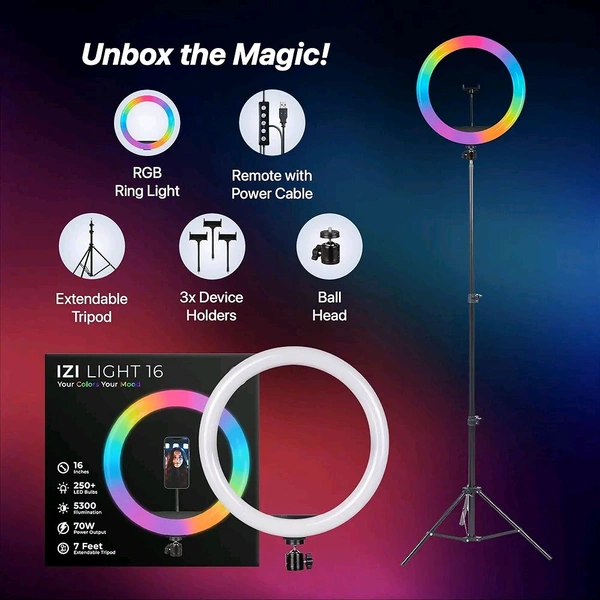 LUMILUX PRO 16” RGB LED Ring Light with 7’ Foldable Tripod – 28+ Multicolor Modes, Professional Studio Kit for Photo/Video!