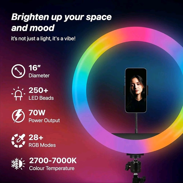 LUMILUX PRO 16” RGB LED Ring Light with 7’ Foldable Tripod – 28+ Multicolor Modes, Professional Studio Kit for Photo/Video!