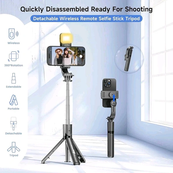 SNAPVUE S3-L 3-in-1 Selfie Stick Tripod – Detachable LED Light & Wireless Remote, Extendable Stand for iPhone, Vlogging, Travel & More