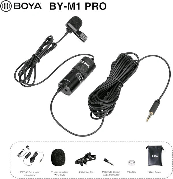 BOYA BY-M1 Pro Lavalier Condenser Microphone – Omnidirectional Mic with 20 Ft Cable for Smartphones, Cameras, Audio Recorders & Laptops