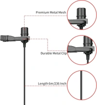 BOYA BY-M1 Pro Lavalier Condenser Microphone – Omnidirectional Mic with 20 Ft Cable for Smartphones, Cameras, Audio Recorders & Laptops