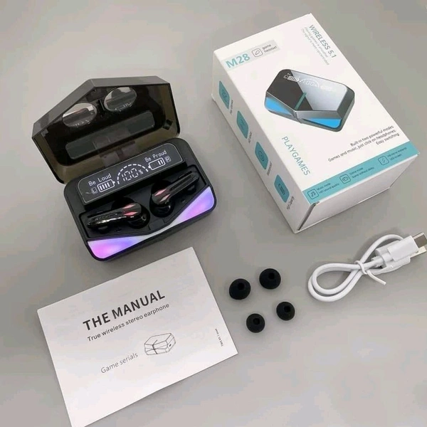 MONSTERBEAT M28 Wireless Earbuds – TWS Bluetooth 5.1 Gaming Earphones with Touch Control, Microphone & Mirror Screen LED