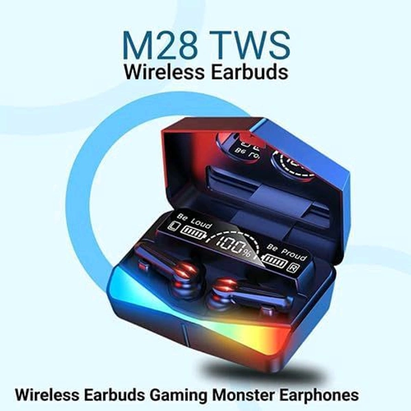 MONSTERBEAT M28 Wireless Earbuds – TWS Bluetooth 5.1 Gaming Earphones with Touch Control, Microphone & Mirror Screen LED