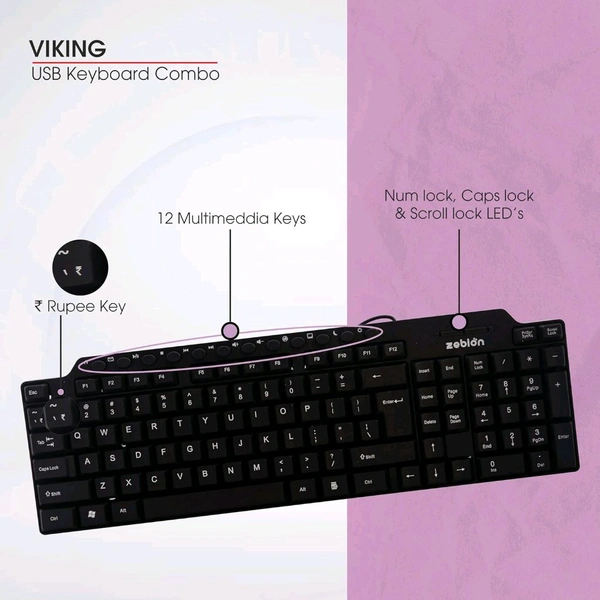 ZEBION Vikings Wired Keyboard & Mouse Combo – Slim, Elegant & Ergonomic Chiclet Design with Nano Receiver
