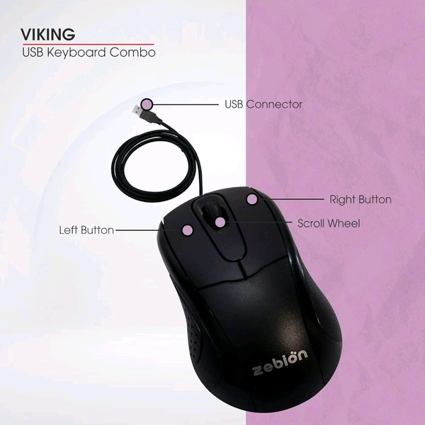 ZEBION Vikings Wired Keyboard & Mouse Combo – Slim, Elegant & Ergonomic Chiclet Design with Nano Receiver