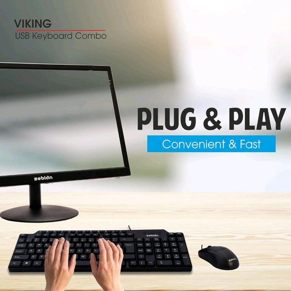 ZEBION Vikings Wired Keyboard & Mouse Combo – Slim, Elegant & Ergonomic Chiclet Design with Nano Receiver