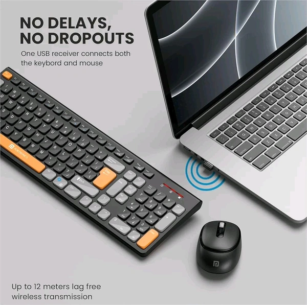 Portronics Key7 Combo Wireless Keyboard & Mouse – With Copilot AI, 2.4 GHz USB Receiver, 12 Shortcut Keys, Adjustable DPI Mouse (Up to 1600), 10M Key Life