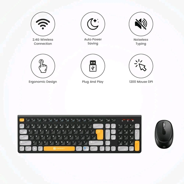 Portronics Key7 Combo Wireless Keyboard & Mouse – With Copilot AI, 2.4 GHz USB Receiver, 12 Shortcut Keys, Adjustable DPI Mouse (Up to 1600), 10M Key Life