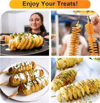 SpiraChef Tornado Curly Fry Cutter – Manual Spiral Potato Slicer with Stainless Steel Skewers & Reusable Stick | Perfect for French Fries!