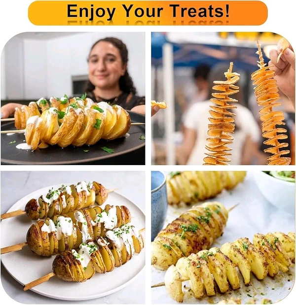 SpiraChef Tornado Curly Fry Cutter – Manual Spiral Potato Slicer with Stainless Steel Skewers & Reusable Stick | Perfect for French Fries!