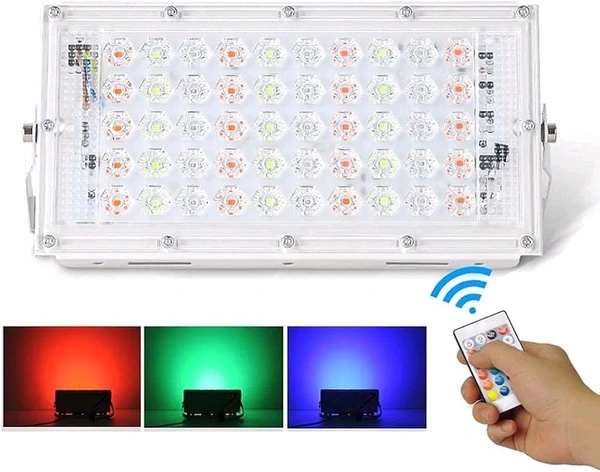 FOZZBEE 50 Watt Brick Ultra Bright Lens RGB LED Flood Light – Multi-Colour Outdoor Light with Remote Control