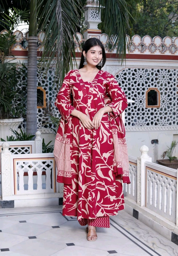 Elegant Maroon Floral Anarkali Kurta Set
