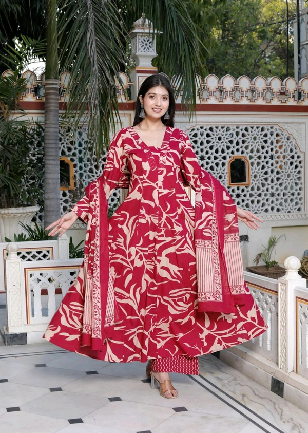Elegant Maroon Floral Anarkali Kurta Set - 38