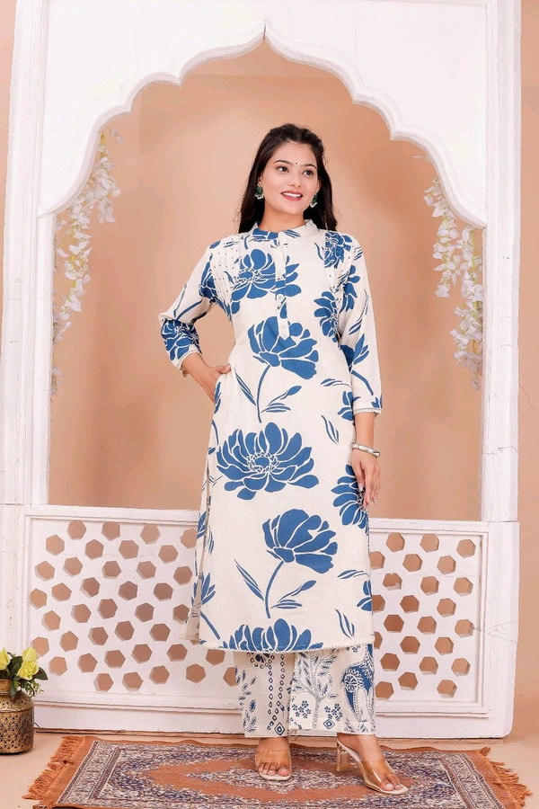 2 Piece Blue Blossom Long Kurti Set