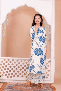 2 Piece Blue Blossom Long Kurti Set - 38