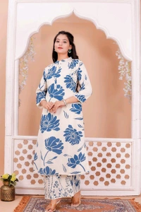 2 Piece Blue Blossom Long Kurti Set - 38
