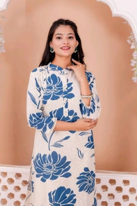 2 Piece Blue Blossom Long Kurti Set - 38