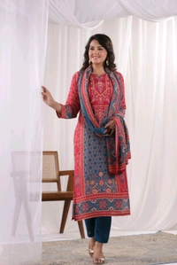 Pink and Blue Stright Printed Kurta Set - 44
