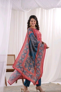 Pink and Blue Stright Printed Kurta Set - 44