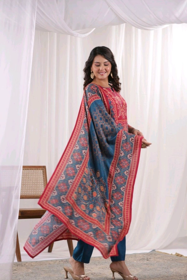 Pink and Blue Stright Printed Kurta Set - 44
