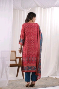 Pink and Blue Stright Printed Kurta Set - 44
