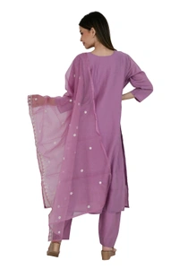 Lavender Embroidered Chanderi Cotton Kurta Set with Dupatta - XXL