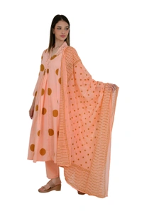 Peach Printed Cotton Kurta Set with Dupatta - 40