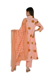 Peach Printed Cotton Kurta Set with Dupatta - 42