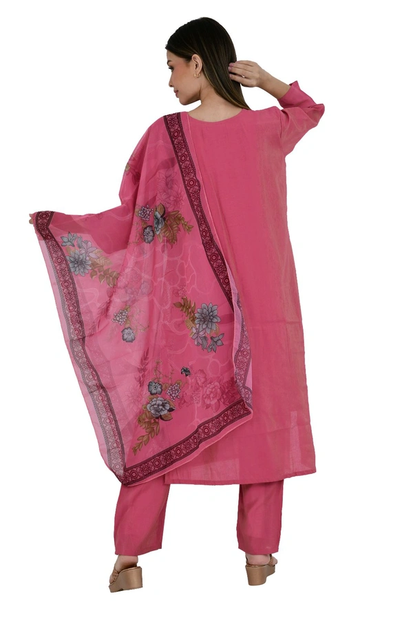 Rose Pink Embroidered Cotton Kurta Set With Dupatta  - XXL