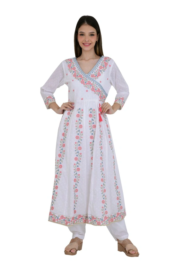 White Floral Embroidered Anarkali Kurta Set - 38