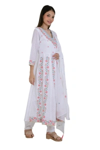 White Floral Embroidered Anarkali Kurta Set - 38