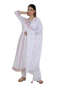 White Floral Embroidered Anarkali Kurta Set - 38