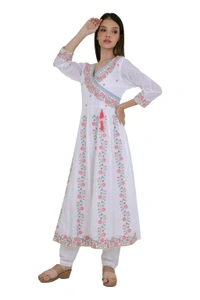 White Floral Embroidered Anarkali Kurta Set - 38