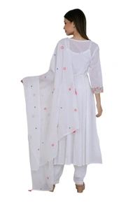 White Floral Embroidered Anarkali Kurta Set - 38
