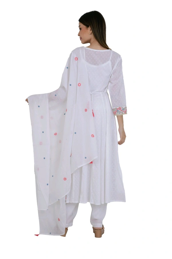 White Floral Embroidered Anarkali Kurta Set - 38