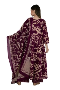 Maroon & Beige Floral Printed Anarkali Suit Set with Dupatta - 44