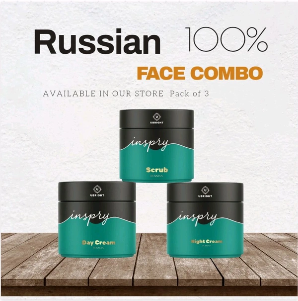 Russian Skin Whitning Product Combo [ Night Cream , Day Cream , Scrub ] Pack Of 3  - 50 Gram