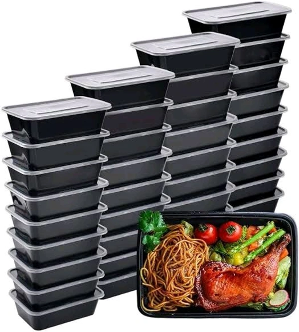 Polypack Food Grade  Reliance Double Lock Rectangular Container with Anti Freezing And Microwave Poof ( No Leakage Garanted ) - Black, 500ml, White