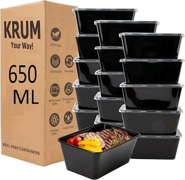 Polypack Food Grade  Reliance Double Lock Rectangular Container with Anti Freezing And Microwave Poof ( No Leakage Garanted ) - Black, 500ml, White