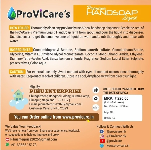 ProViCare Premium Handsoap Liquid Refill - Sandalwood Bliss - 5 Ltr