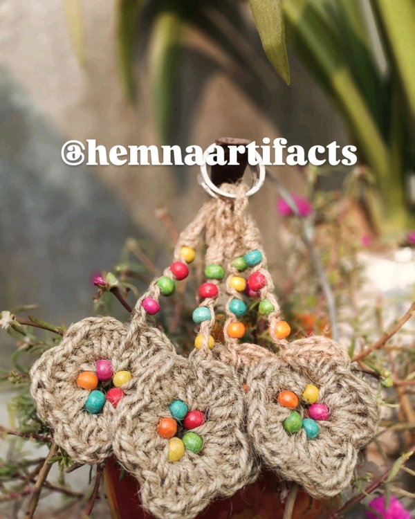 Floral Jute Keychain  - Raw Sienna, 6 Inches