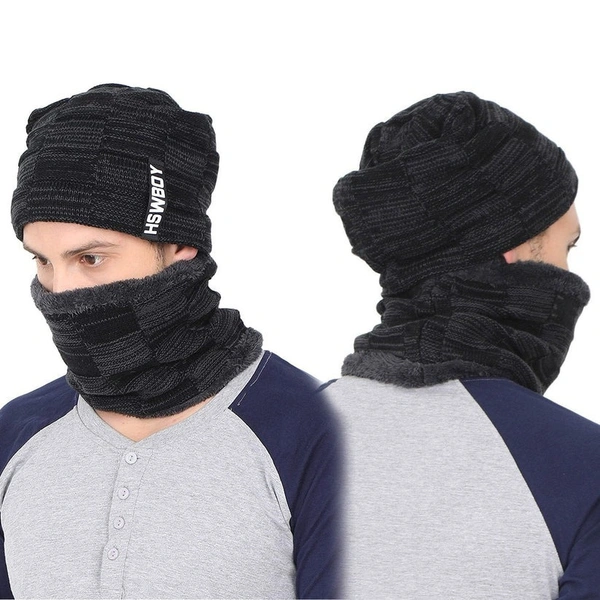 Ultra Soft Unisex Woolen Beanie Cap Plus Muffler Scarf - free