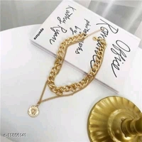 Vintage Layered Portrait Coin Pendent Chunky Thick Cuban Link Chain Choker Necklace - golden, . 